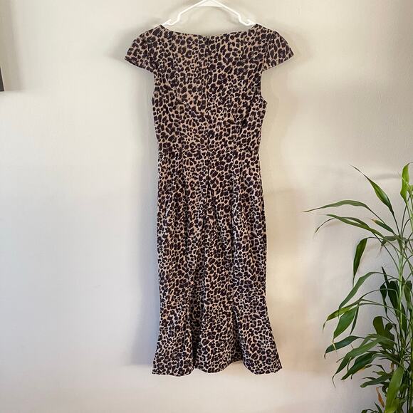 Anthropologie The Cecily Midi Dress Womens XS Brown Tan Animal Print Fit & Flare - Picture 3 of 9